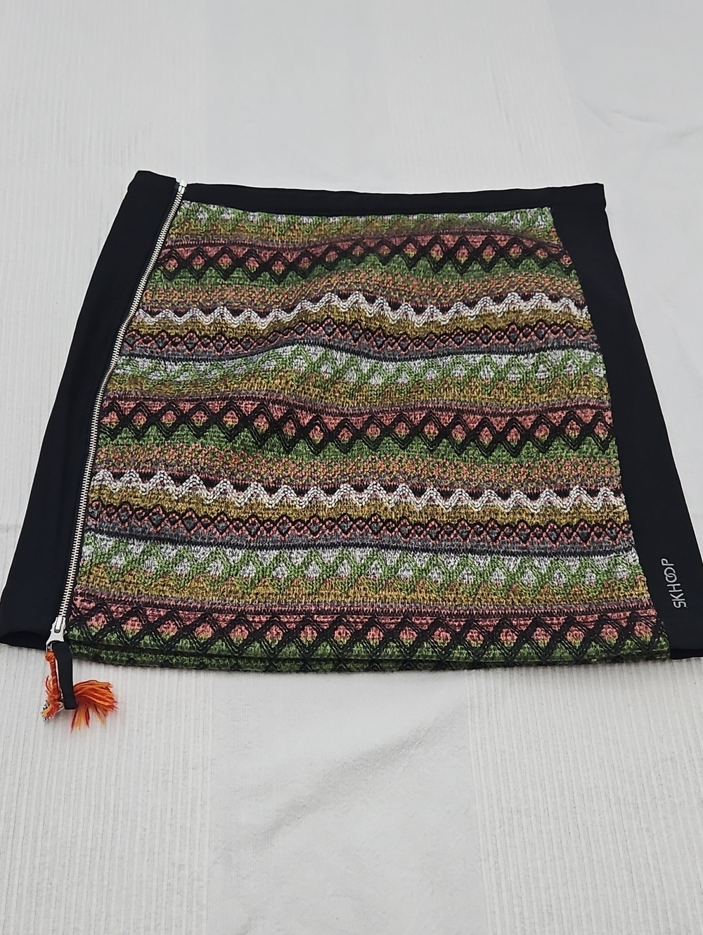 Patterned Mini Skirt with Black Side Panels
